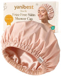 Yanibest Satin Lined Shower Cap for Women Reusable Waterproof, Frizz Free & Large Bath Cap with Soft Elastic Band, Luxury Hair Protection Caps (Peachy Pink)