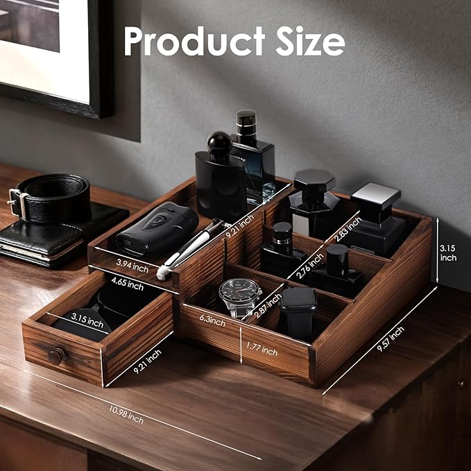 Organizer for Men,Bathroom Countertop Organizers,Perfume Organizer,Cologne Organizers,Bathroom Storage,Perfume Stand,Dresser Organizer,Gifts for Men,Dad Gifts,Adjustable Partition(Bourbon Brown)