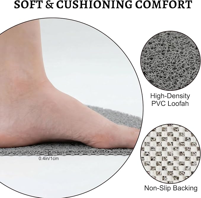 Corner Shower Mat Non Slip, 28x 28 Inches Triangular Bath Mats for Inside Shower, Soft PVC Loofah Bath Mat Without Suction Cups, Shower Mats Quick Drying and Easy Cleaning