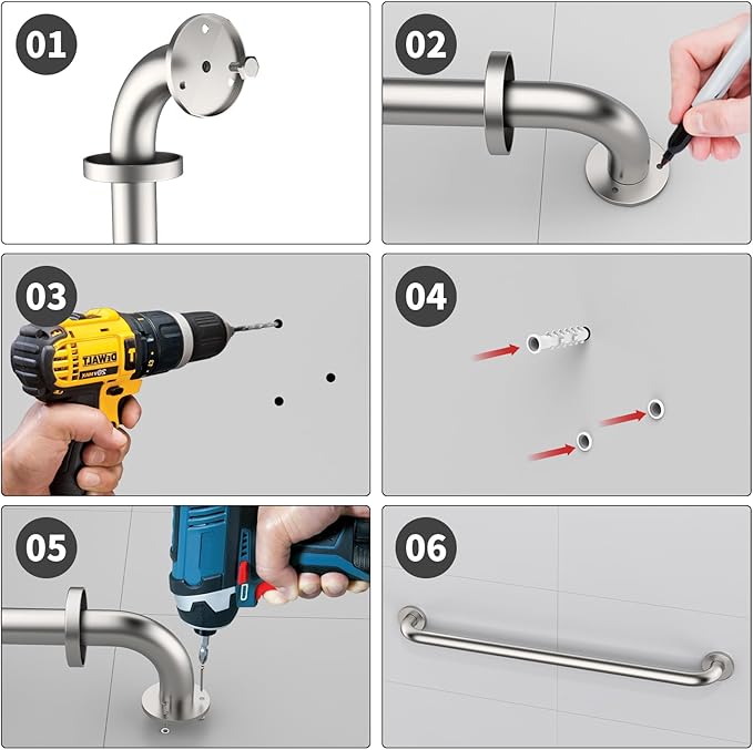 2 Pack 32 Inch Shower Grab Bars Satin Brushed Nickel, ZUEXT SUS304 Stainless Steel Bathroom Shower Balance Bar, Safety Hand Rail Support,Handicap Elderly Senior Assist Bath Grab Handle(1.25" Diameter)