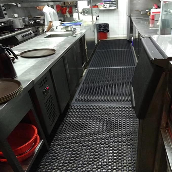 tonchean Rubber Floor Mat with Drainage Holes 83x36x0.4in Commercial Anti-Fatigue Rubber Mat with Non-Slip Backing Heavy Duty Drainage Floor Mats for Commercial Restaurant Kitchen Bar Use Wet Area