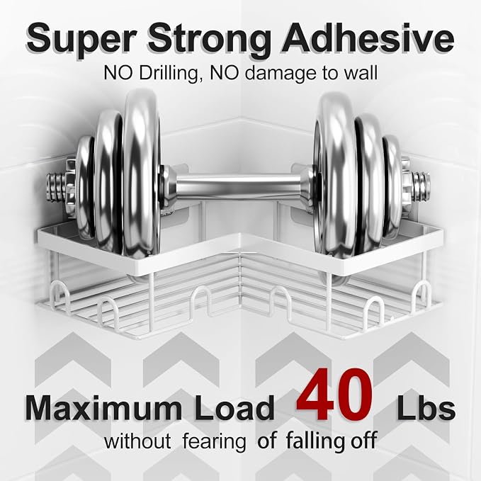 Liuoud Corner Shower Caddy 5 Pack, Rustproof Stainless Steel Shower Organizer with Soap Rack Toothbrush Holder, Large Capacity Adhesive No Drilling Bathroom Kitchen&Home Decor Set, White