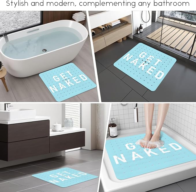 Bathtub Mat Non Slip, Get Naked Square Bath tub Mat Shower Floor Mat with Suction Cups for Adults Kids Elderly 21 X 21 Inch