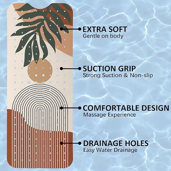 Rainbow Bathtub Mat Non Slip, Boho Baby Bath Mat for Tub Rubber Tub Mat, Kids Bath Mats for Bathroom Abstract Anti Slip Shower Mat with Suction and Drain Holes Machine Washable, 40″X16″