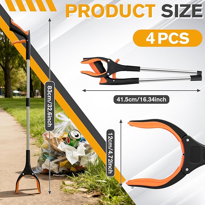 JTIEO Grabber Reacher Tool - 32” Extra Long Foldable Gripper and Reaching Tool - 4 Pack Heavy Duty Pick Up Stick Grabbers