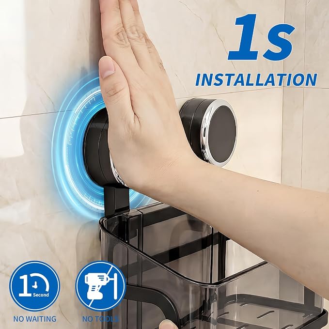 Shower Caddy Suction Cup, Removable Bathroom Organizer Shelf for Shower Storage, No Drilling Clear Square Shower Shelves, Large Capacity & Reusable, 1 pack