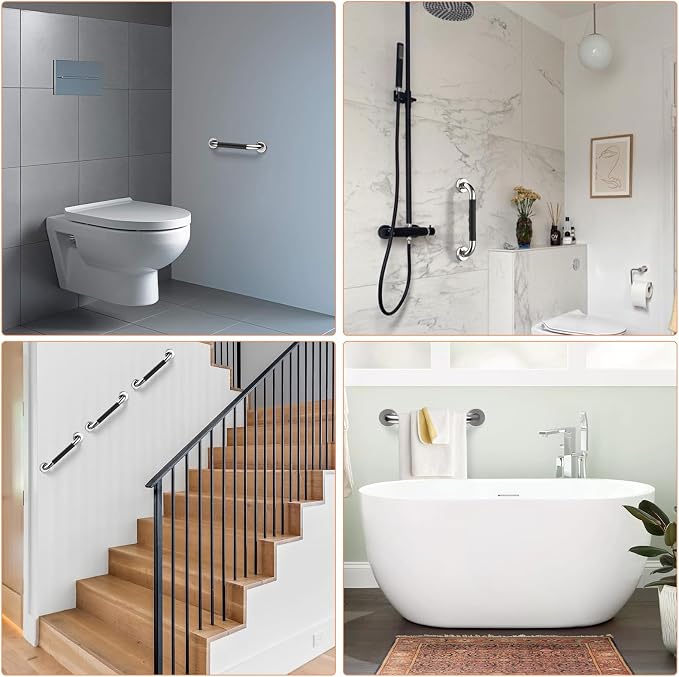 Shower Grab Bar 12 Inch, iMomwee Stainless Steel Bathroom Grab Bar w/Anti-Slip Silicone Grip, Wall Mounted Safety Handrail for Senior, Handicap Bars Balanced Support Handle for Elderly