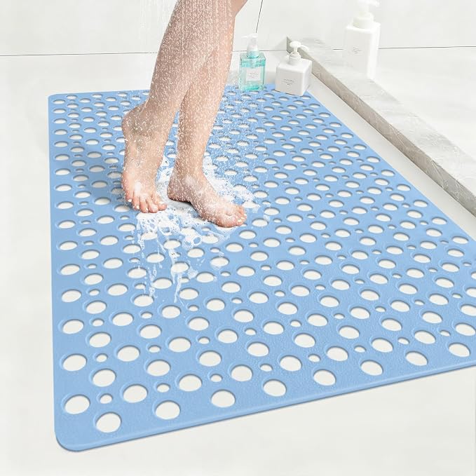 Anti Slip Shower Mat with Suction Cups,23.6x35.4 Inch Quick Drain TPE Non Slip Shower Mats for Inside Shower,Large Bath Mat for Shower Soft on Feet, Easy to Dry&Cut Machine Washable