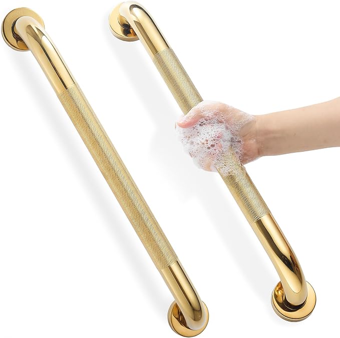 Grab Bars for Shower, Zynuhmo 2 Pack 20 Inch Anti Slip Safety Grab Bar 1.25" Diameter Stainless Steel Shower Handrails for Handicap Injury Pregnant Senior Assist Bath Shower Handles(Titanium Gold)