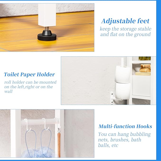 Simple Trending 4 Tier Over The Toilet Storage with Drawers, Heavy Duty Bathroom Stand Organizer Metal Shelves for Laundry, White