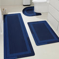 ACCUMTEK Non Slip Bath Mat, Thin Bathroom Rugs Fit Under Door, Quick Dry Bath Mats, Machine Washable Bath Rugs for Bathroom, Bathtub & Kitchen, Bathtub,Dark Blue/Bordered/3 Piece