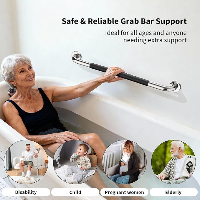 Anti-Slip Chrome Bathroom Grab Bar 24 inch, iMomwee Stainless Steel Shower Handrail for Elderly, Wall Mounted Safety Handicap Bars, Balanced Support Handle Bar for Senior