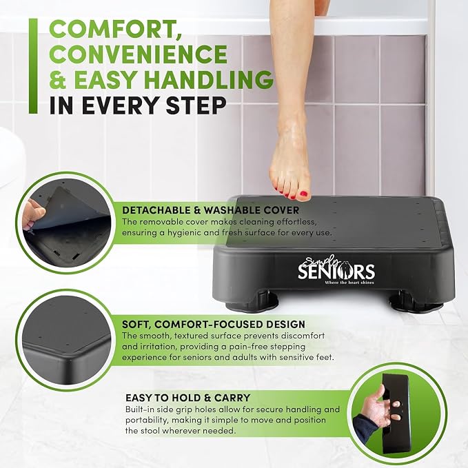 Small Step Stools for Adults - Black Small Mobility Aid for Seniors - Portable Heavy Duty Plastic Stepping Platform & Bed Steps for High Beds for Adults - Assist Device Kitchen Bathroom Toilet - Kids