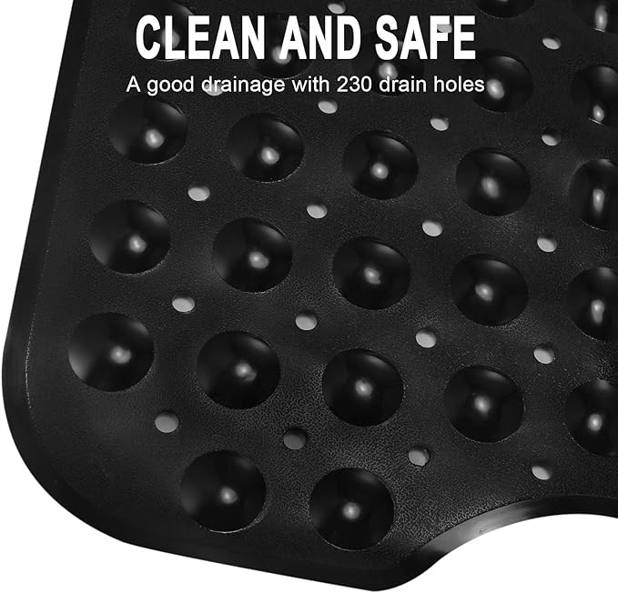YINENN Bath and Shower Safety Mats 40x16 inch, Non Slip with Suction Cups for Bathroom Stall and Tub Floor, Extra Large and Machine Washable, Drain Holes Keep Bathtub Clean, Black