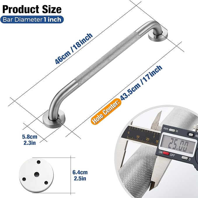 Grab Bars for Shower 2 Pack 18-Inch, Stainless Steel Anti-Slip Safety Shower Handle for Elderly Bathroom Wall Support Handicap Handicap Grab Bars for Seniors, Brushed Nickel