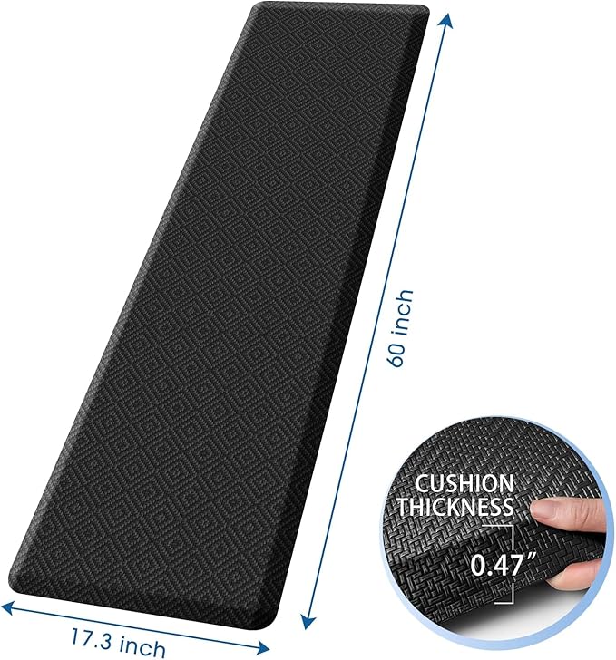 Mattitude Kitchen Mat Cushioned Anti-Fatigue Floor Mat Water Resistant Non-Slip Mats and Rugs Standing and Comfort Desk Mats for House Sink Office Laundry (Black, 17.3"x60")