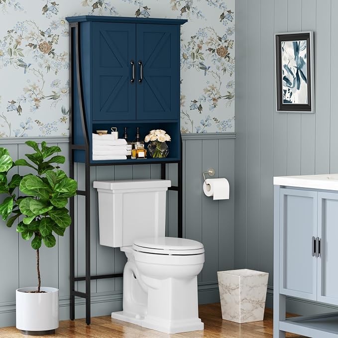 Over The Toilet Storage Cabinet, Over Toilet Bathroom Organizer with Doors Above Toilet Storage Cabinet Spacesaver Rack Behind Toilet Bathroom Organizer Over The Toilet Storage (Ultramarine)