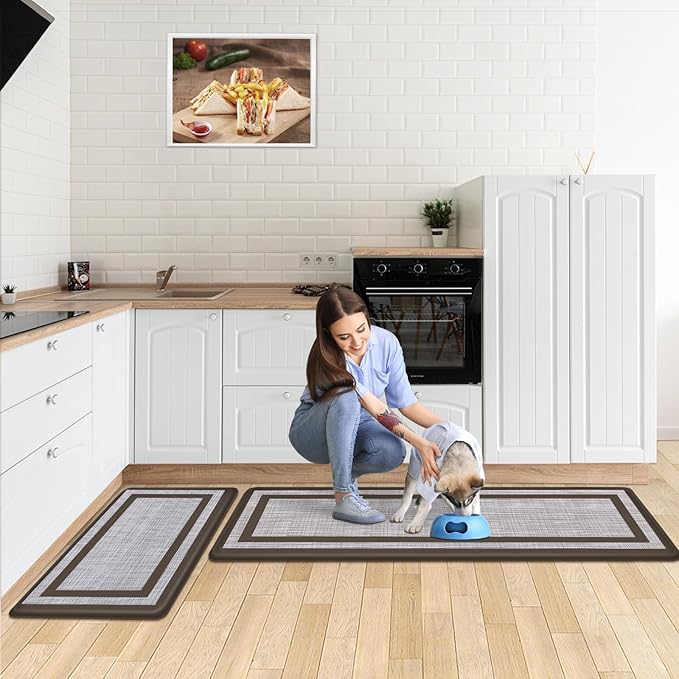 Mattitude Kitchen Mats Set of 2 Cushioned Rugs Anti-Fatigue Mats for Kitchen Floor,Waterproof Non-Slip Mats and Rugs Set for Office,Floor,Laundry 17.3"×29"+17.3"×59",Chocolate
