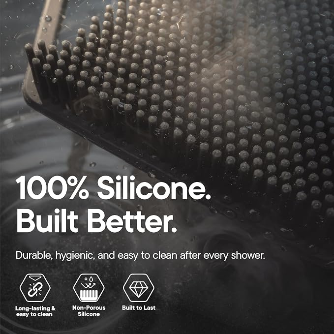 TOOLETRIES Premium Silicone Body Scrubber 2.0, Hygienic Loofah Alternative, Exfoliating Shower Scrubber for Sensitive Skin, Quick Drying & Long-Lasting Bathroom Essentials for Men & Women - Charcoal