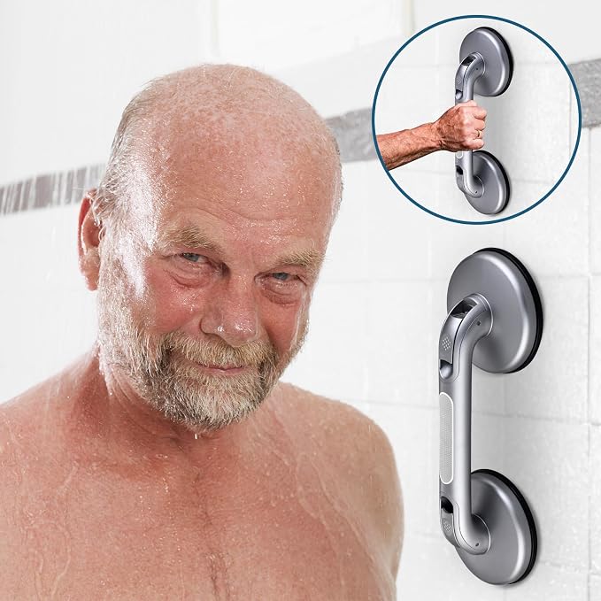 Shower Handle Shower Grab Bars for Bathtubs and Showers,Strong Hold Suction Cup Grip Grab,Bath Handle Heavy Duty Grab Bars for Handicap Elderly Seniors Bathroom（Silver Grey）