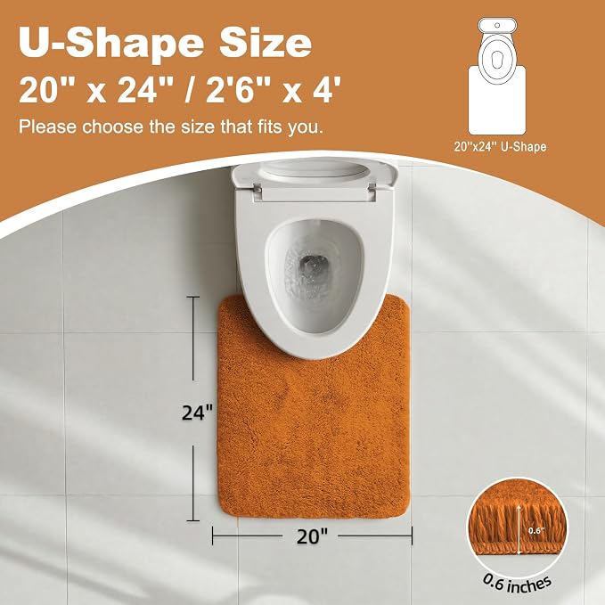 TYUU Toilet Rug, Ultra Soft Toilet Rugs U Shaped Machine Washable Non Slip Absorbent Quick Dry Toilet Mat with Rubber Backing, Orange 20" x 24" U Shape