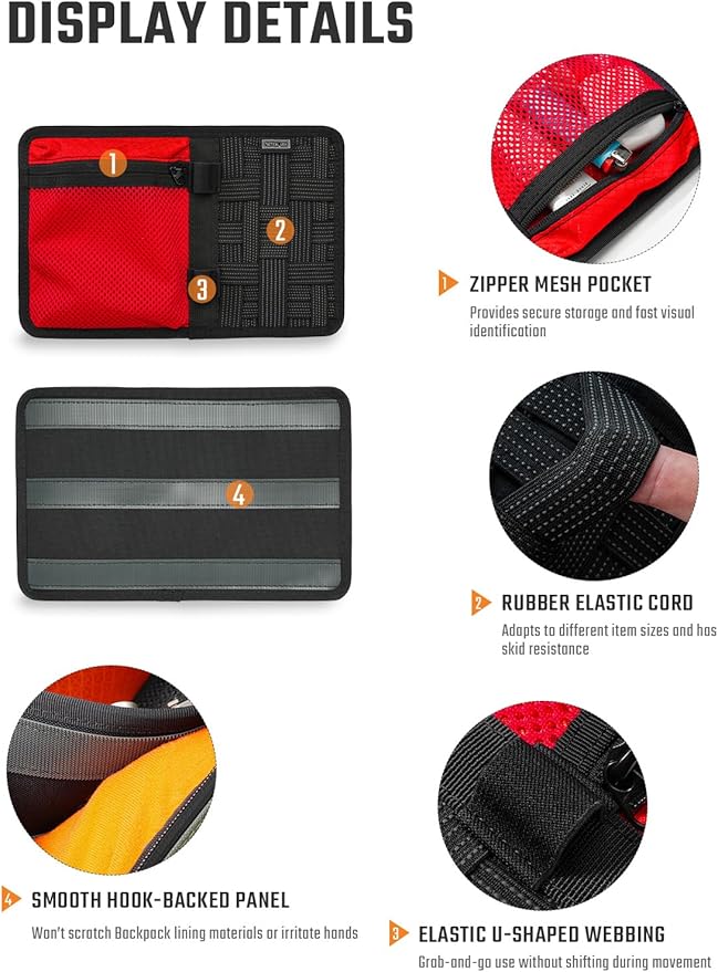 TACTICAL_GEEK EDC Organizer Board, Anti-Slip Elastic Woven Board, Utility Bag Insert Panel for Small Gear, Backpack Accessories (TCM10-Black Red)