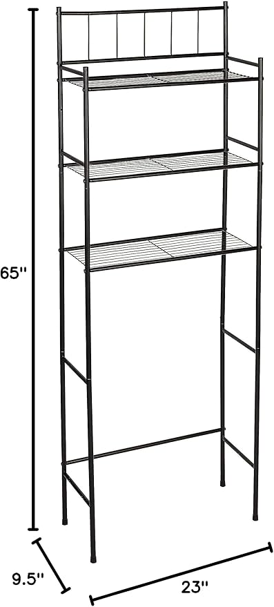 Honey-Can-Do 3-Tier Over-the-Toilet Space Saver Shelf, Black Metal, 23W x 65H x 9.5D in, Freestanding Bathroom Organizer