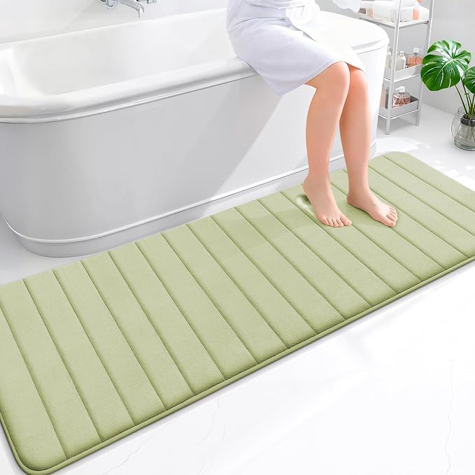 OLANLY Memory Foam Long Bathroom Rugs Runner 70x24, Super Soft Absorbent Bath Mat, Quick Dry, Machine Washable Shower Floor Rugs, Bathmat Carpet, Bathroom Home Decor Accessories, Vanilla