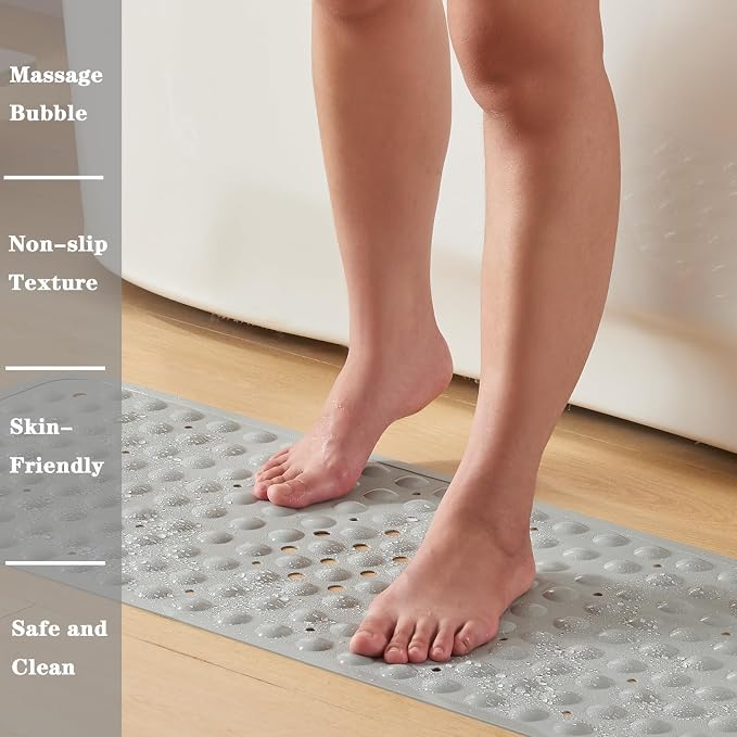 YANZIFLY Bathtub Mat for Shower: Soft Silicone Bath Mat Non Slip with Suction Cups Tub Mat for Bathroom for Family Use Extra Large Shower matt Machine Washable - Grey