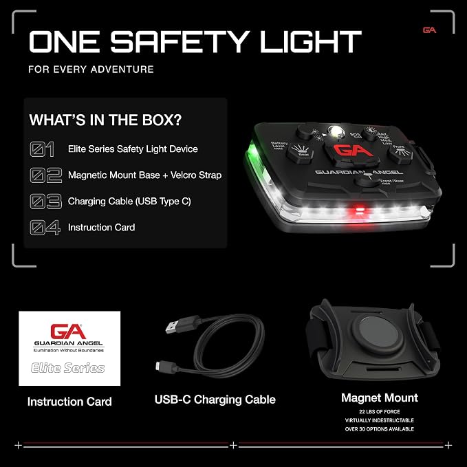 Guardian Angel Elite Series Safety Light - (White Front & Green Rear) - Rechargeable, Magnetic, Hands-Free, Wearable & Mountable LED Flashlight for Construction, Roadside, Towing & Industrial PPE