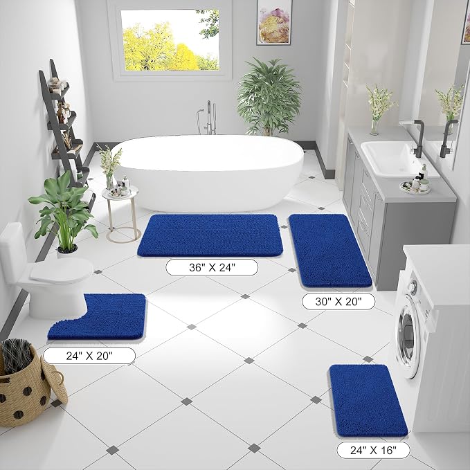 OLANLY Bathroom Runner Rugs 47x17, Soft Absorbent Chenille Bath Rugs, Rubber Backing Quick Dry, Machine Washable Long Bath Mats for Bathroom Floor, Tub and Shower, Home Decor Accessories, Royal Blue