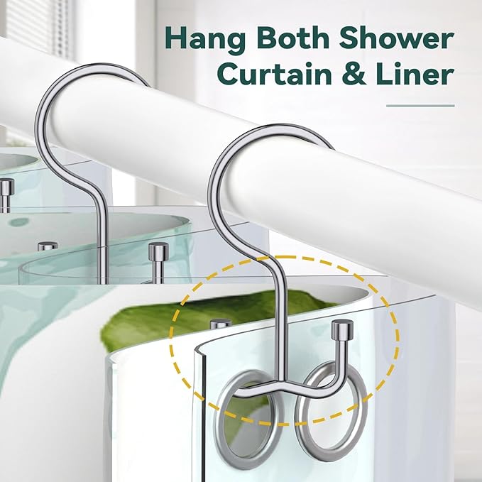 Goowin Shower Curtain Hooks, Shower Curtain Rings, Durable Rust Proof Shower Curtain Hangers, Shower Rings for Curtain, Double Glide Shower Hooks for Shower Curtain, Chrome, 24 Pack-Cylinders