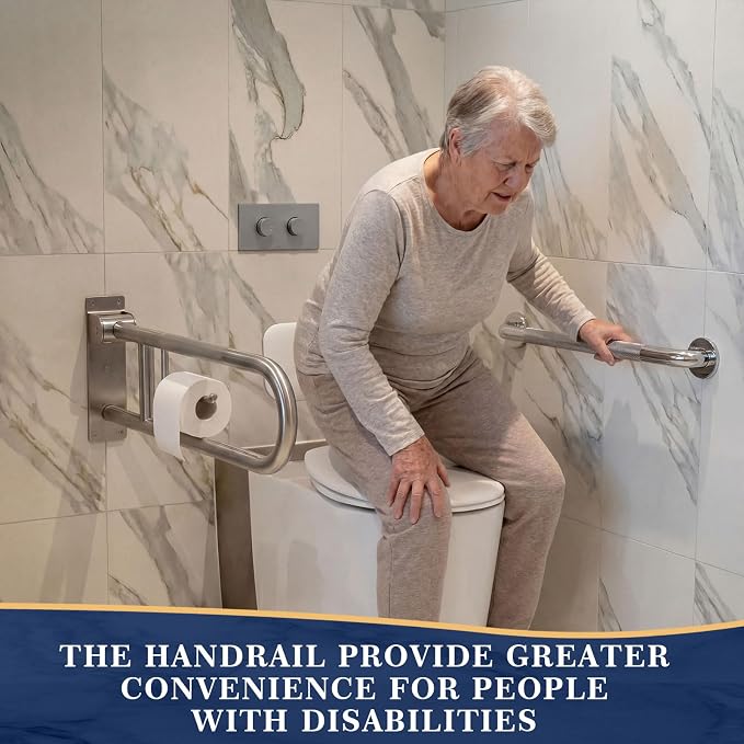 Zonon 3 Pcs Shower Grab Bar Set 30.3 Inch Flip-up Toilet Grab Bar with Paper Holder, 2 Pcs 16 Inch Stainless Steel Shower Handles for Elderly, Disabled, Pregnant Anti-Slip Safety Bathroom Handrails