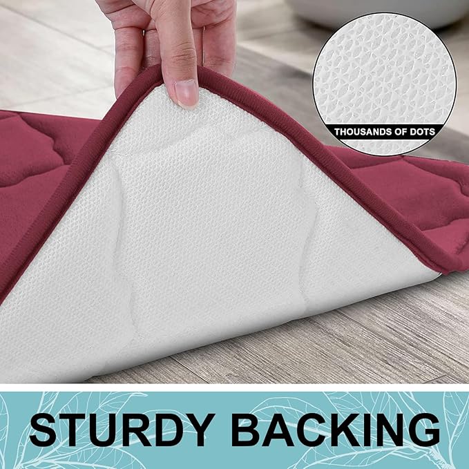 OLANLY Memory Foam Bath Mat Rug 24x16, Ultra Soft and Absorbent Bathroom Rugs, Non-Slip, Comfortable, Machine Washable Bath Carpet for Bathroom Floor, Tub, Shower and Home Decor Accessories, Burgundy