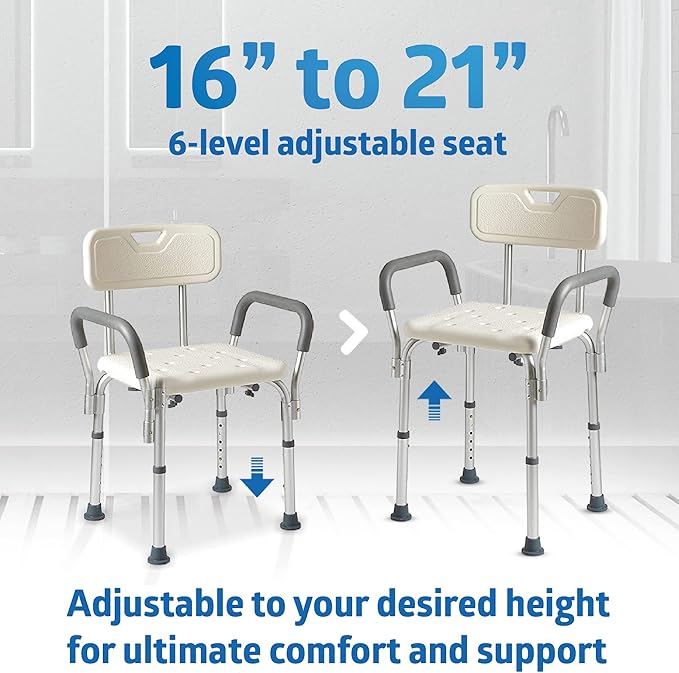 Medline Shower Chair with Backrest and Padded Armrests - 350 lb. capacity, Bath Bench, Seat, Stool for Independent Adult, Seniors, Elderly & Disabled Patients