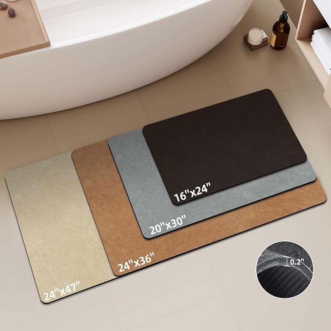 TYUU Black Bath Mat, Bathroom Rugs Non Slip Washable Thin Absorbent Quick Dry Bath Mat Fits Under Door Bathroom Floor Mat Perfect for Bath, Shower, or Sink 24"x48" Black