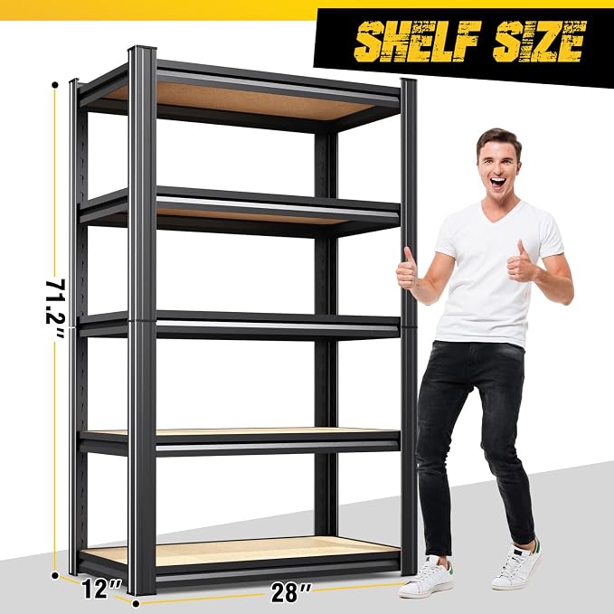 3-Pack Garage Shelving for Home Storage & Multi-Room Organization, 71" H x 28" W x 14" D 5-Tier Adjustable Metal Storage Rack for Tools, Household Essentials, Garage, Pantry & Basement Storage
