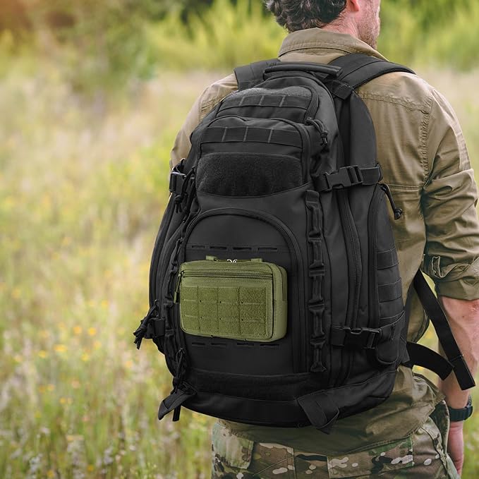 FRTKK Tactical Molle Admin Pouch Utility Laser Cut EDC Tool Pouch Bag Horizontal Modular Pouches Include US Flag Patch and Keychain