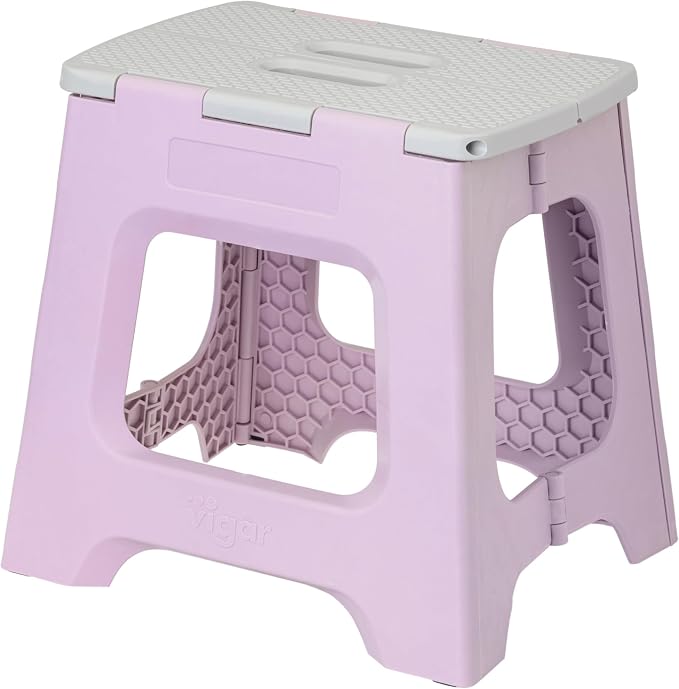 Vigar Compact Folding Step Stool - 12-1/2 Inch Foldable Step Stool for Adults, Lightweight Portable Stool with Handle, Non Slip Step Stool, Space-Saving Stool up to 330 lb - Purple