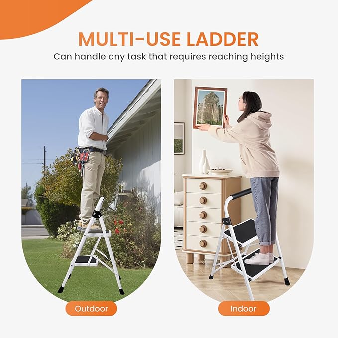 Sweetcrispy 2 Step Ladder, 330lbs Folding Step Stool with Wide Anti-Slip Pedal, Sturdy Ladder, Convenient Handrail, Lightweight, Portable Stepping Stool, Black