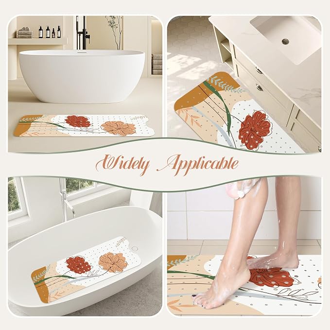 SHUCHING Boho Flower Bath Mat for Tub Non Slip-40 X 16 Inch, Non Slip Bathtub Mat for Elderly Mold Free, Long Shower Mat for Inside Shower, Machine Washable
