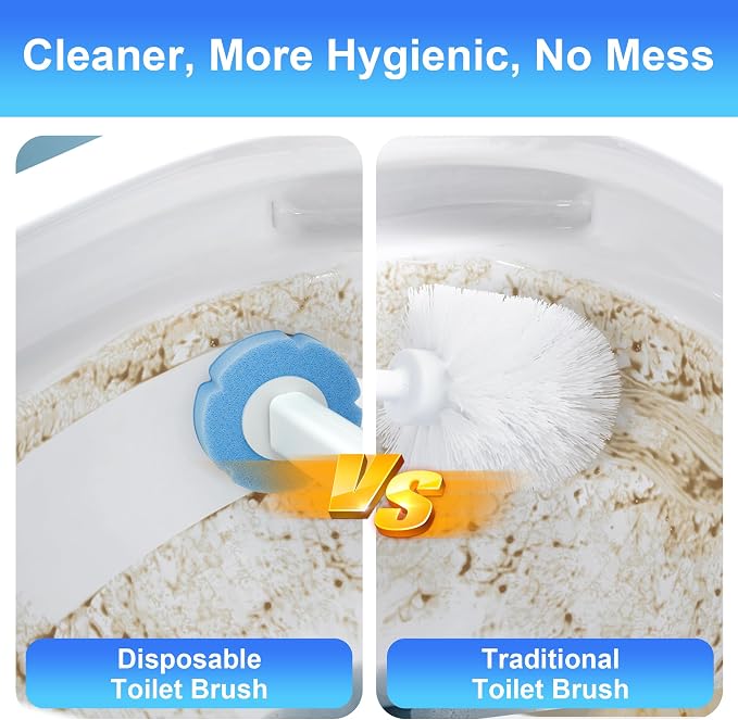 JOYMOOP Bathroom Cleaning Set, Mop and Bucket System with Toilet Brush Set, White, Microfiber Flat Mop for Household & Commercial Floor and Bathroom Cleaning