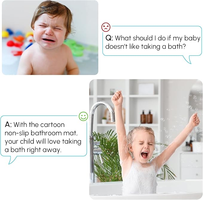 Baby Bath Mat Non Slip, Cartoon Kids Bath Mat for Tub 40 x 16 Inches, Non Slip Bathtub Mat with Suction Cups and Drain Holes Shower Stall Mats, Machine Washable, Dolphin
