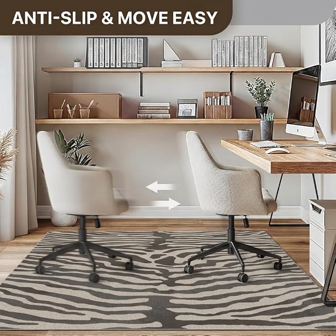 48"x72" Office Chair Mat for Hardwood Tile Floor, Under Desk Carpet Protector for Rolling Computer Chair Mat, Machine Washable Area Rug, Anti-Slip 1/5" Thick Low Pile Thin Vinyl Floor Mat, Zebra