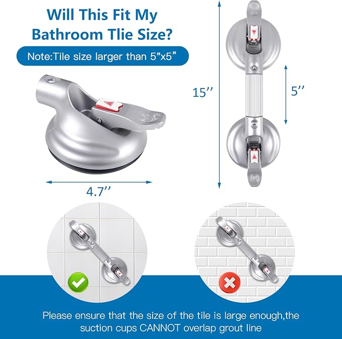15inch Upgrade Suction Shower Grab Bar, Portable Shower Handle Bar Suction Grip Bar Bathtub Handle with Strong Hold Suction Cup Fitting and Rapid Release for Bathroom(Max Capacity :300lb