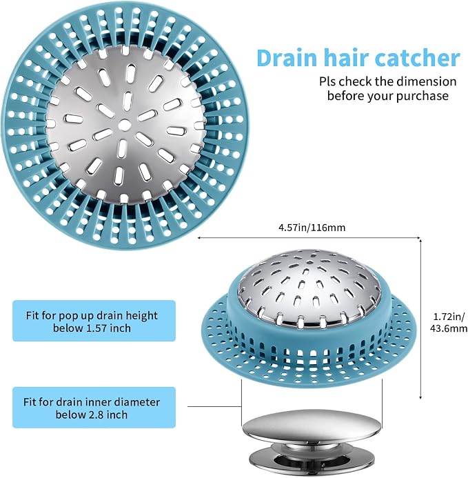 Aluvor Bathtub Drain Hair Catcher Shower Drain Cover Sink Drain Protector for Pop-Up & Regular Drains, Sky Blue