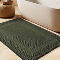 Waffle Bath Mat, Boho Woven Modern Bath Rug Absorbent Non Slip, Ultra Soft Bathroom Mats, Machine Washable Knit Bath Rugs with Tassels for Bathroom, Bedroom, Kitchen, Shower, Tub, 36"x24", Dark Green