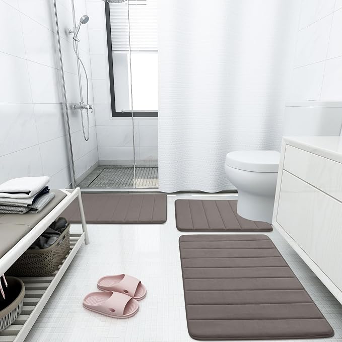 Buganda Memory Foam Bath Mat, 70" x 24", Ultra Soft and Non-Slip Bathroom Rugs, Water Absorbent and Machine Washable Bath Rug Runner for Bathroom, Shower, and Tub, Taupe