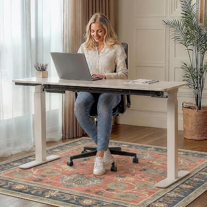 48"x72" Office Chair Mat for Hardwood Tile Floor, Under Desk Carpet Protector for Rolling Computer Chair Mat, Machine Washable Area Rug, Anti-Slip 1/5" Thick Low Pile Thin Vinyl Floor Mat, Antique Red