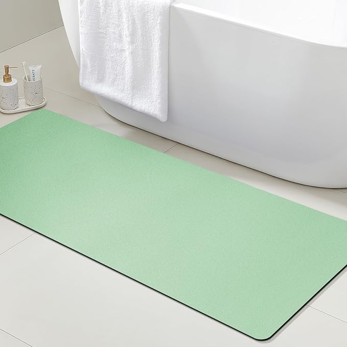 ACCUMTEK Non Slip Bath Mat, Thin Bathroom Rugs Fit Under Door, Quick Dry Bath Mats, Machine Washable Bath Rugs for Bathroom, Bathtub & Kitchen, Bathtub, Sage Green/Solid/60 x20
